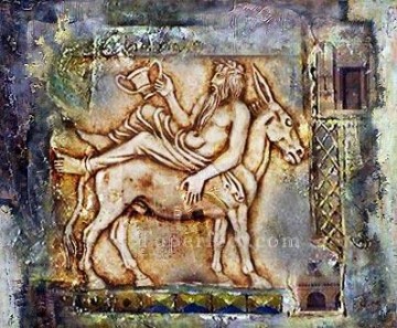 ancient Grecian man on donkey totem primitive art original Oil Paintings